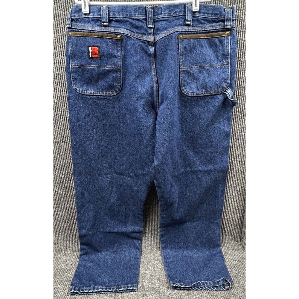 Wrangler Riggs Workwear Pants Mens 42x32 Blue Jeans Denim Carpenter Straight Fit - Picture 6 of 16